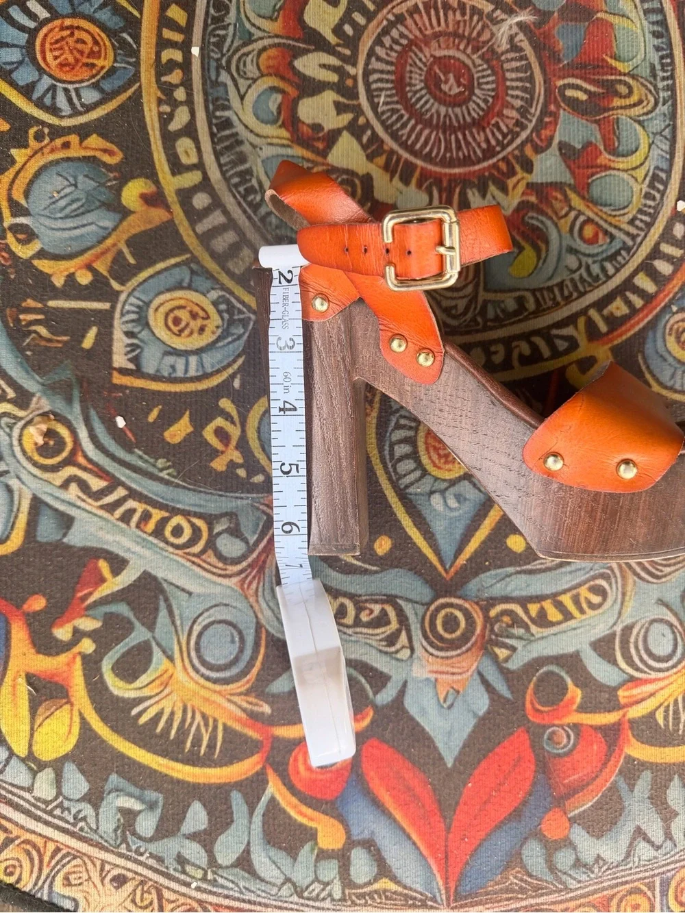 Mossimo Supply Co. Orange Leather Platform Sandals with Wood Heel